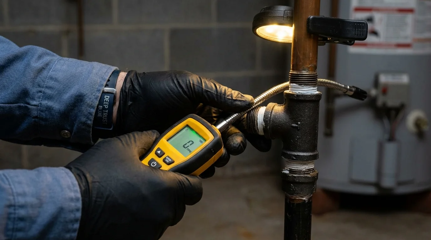 Gas leak detection with electronic sniffer by Johns Plumbing LLC in Southwick
