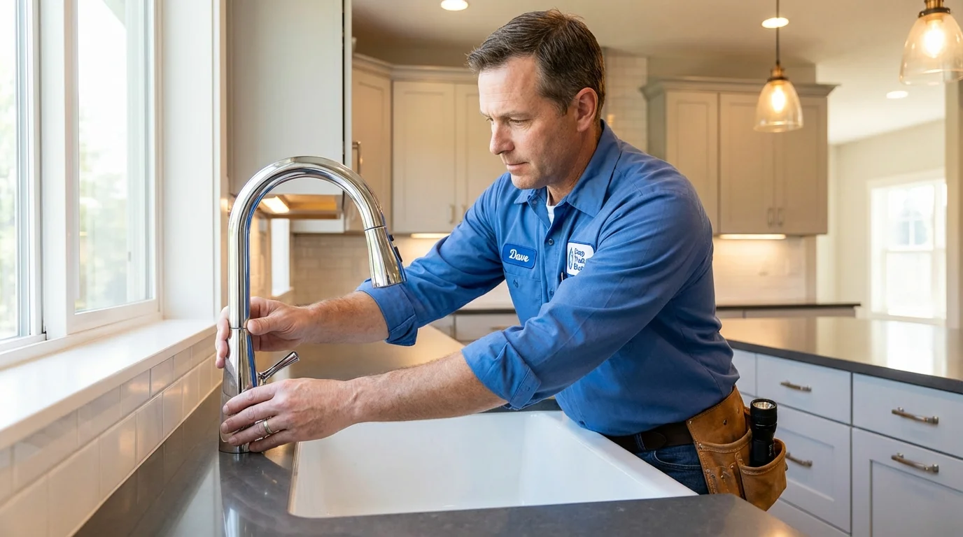 Kitchen faucet installation by Johns Plumbing LLC in Southwick