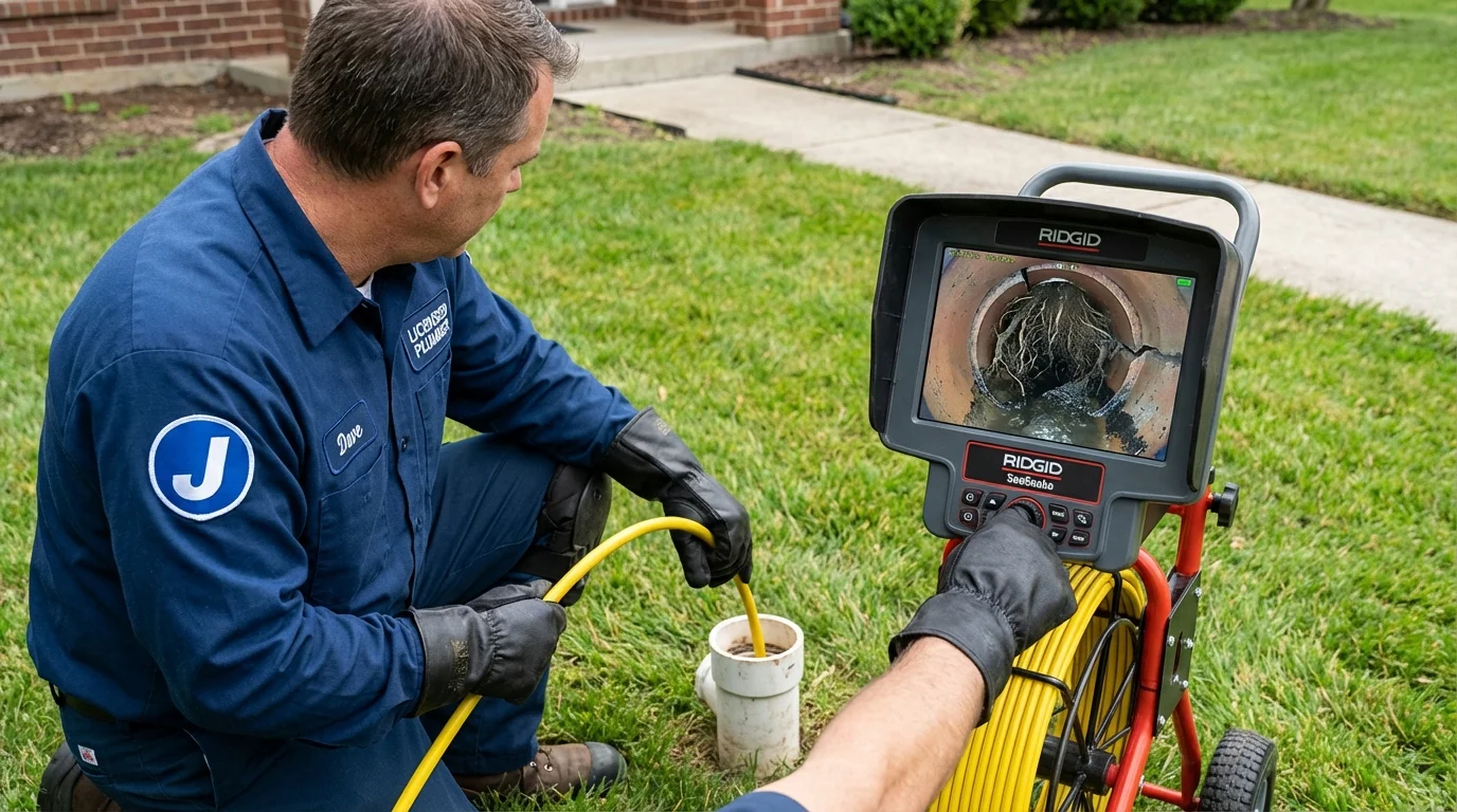 Sewer camera inspection being performed by Johns Plumbing LLC in Southwick