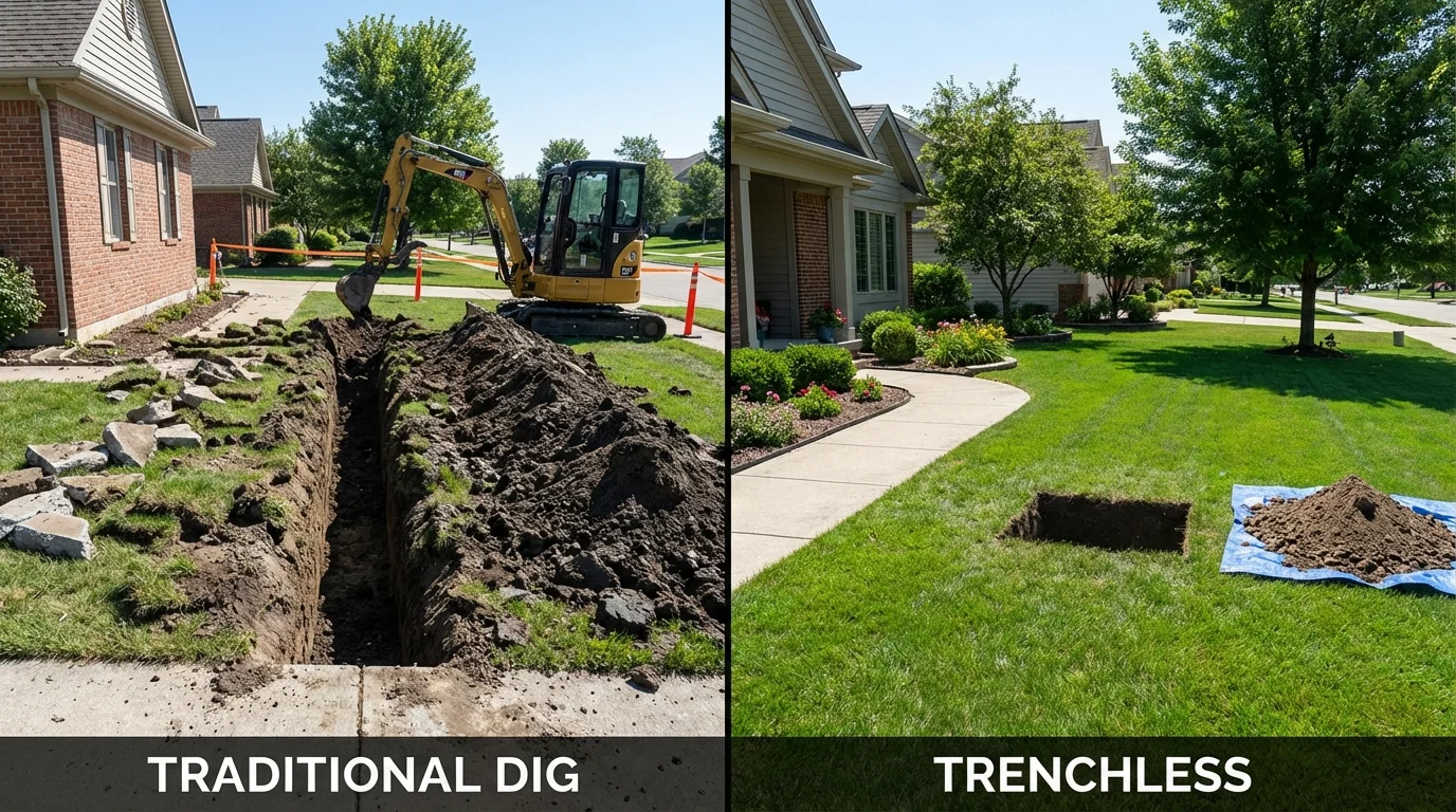 Trenchless sewer repair with minimal yard damage versus traditional excavation in Southwick, MA